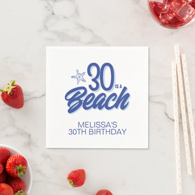 Trendy Hand Drawn Doodle 30 ist ein Strand Geburts Serviette (Beispiel)