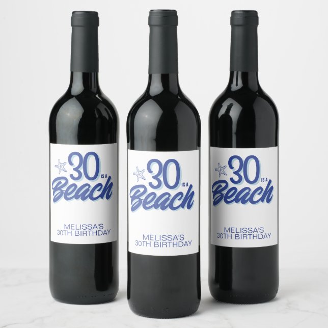 Trendy Hand Drawn Doodle 30 ist ein Strand Geburts Weinetikett (Flaschen)