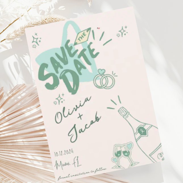 Trendy Hand Drawn Sage Scribble Fun Save the Date Einladung (Von Creator hochgeladen)