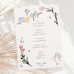 Trendy Hand Drawn Wildfower Wavy Squiggle Wedding Menükarte<br><div class="desc">Eine trendige handgezeichnete Hochzeitsmenu-Karte nach dem neuesten Trend im Hochzeitsfest. Quirky cupid cherubs und eine lustige,  blumengeschmückte Grenze für ein zeitgenössisches Hochzeitsessen.</div>
