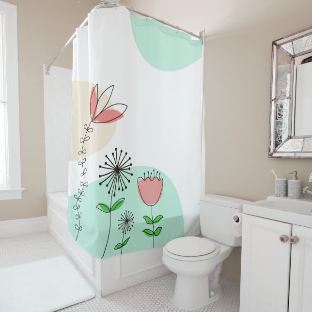 Trendy Hand Künstlerische Florals Korallen Aquamar Duschvorhang (Beispiel)