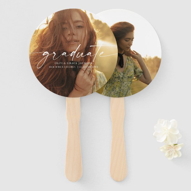 Trendy Handgeschriebenes Script-Abschluss-Foto Fächer (Vorne und Hinten)