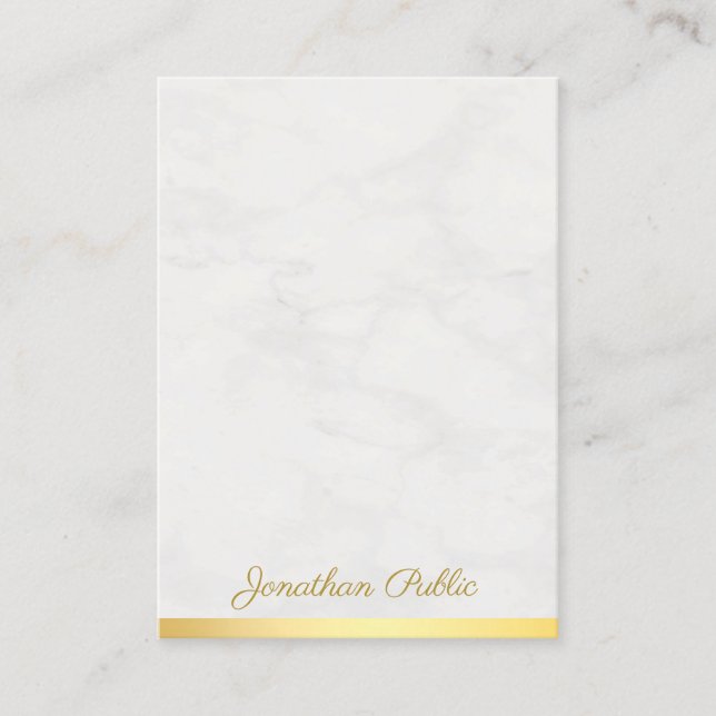 Trendy Handschrift Name Gold und Marmor Luxuriöse Visitenkarte (Vorderseite)