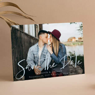 Trendy Handwriting Light Blue Script Foto Save The Date
