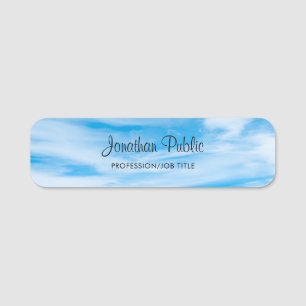 Trendy Handwriting Script Name Blue Sky Clouds Namensschild