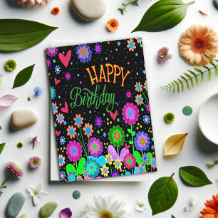Trendy Happy Birthday Fun Blumenfarbene Blume Karte