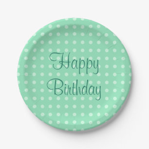 Trendy Happy Birthday Text Punkte Rustikale Minze Pappteller