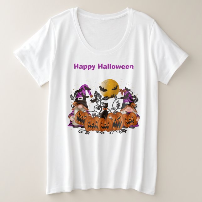 Trendy Happy Halloween Gnome Große Größe T-Shirt (Design vorne)