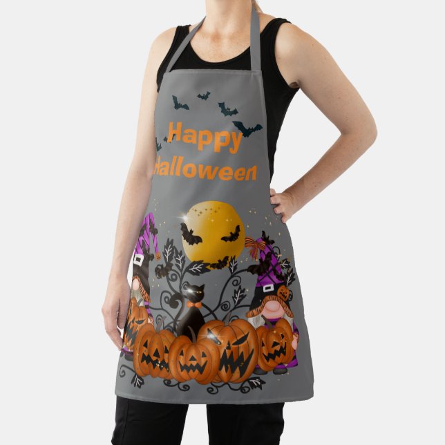 Trendy Happy Halloween Gray Gnome Schürze (InSitu)