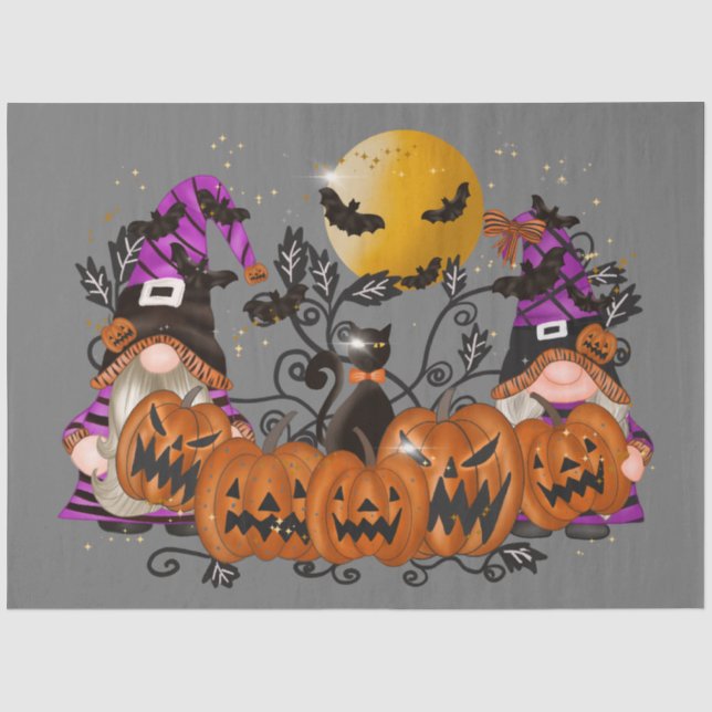 Trendy Happy Halloween Gray Gnome Seidenpapier (Vorderseite)