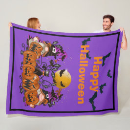 Trendy Happy Halloween Lila Gnome Fleecedecke