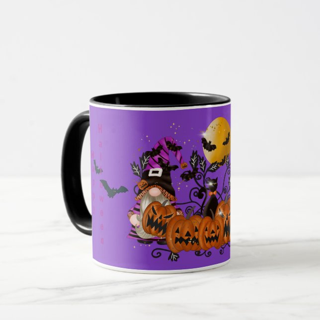 Trendy Happy Halloween Lila Gnome Tasse (Vorderseite Links)