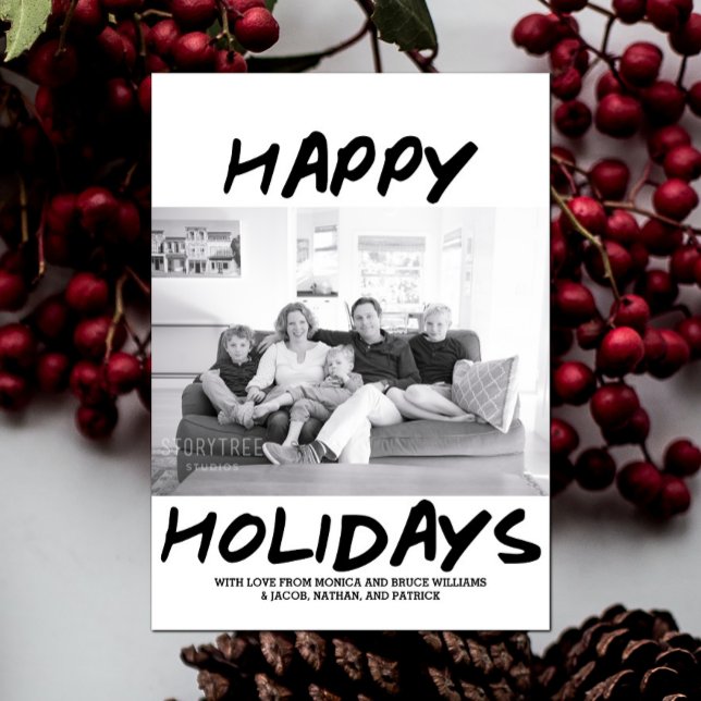 Trendy Happy Holidays Fotokarte | Schwarz Feiertagskarte (Black Trendy Happy Holidays Photo Card)