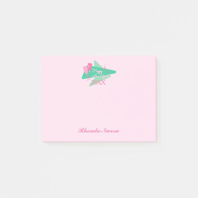 Trendy Happy New Year Pink und Green Post-it Klebezettel (Vorderseite)