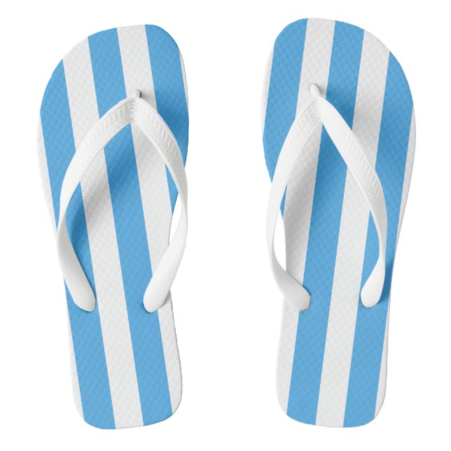 Trendy Happy Summer Blue & White Wide Stripe Flip Flops (Fußbett)