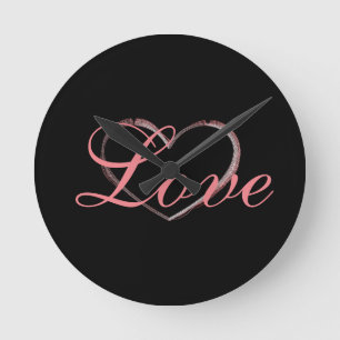 Trendy Heart Grau Kalligrafie Liebe Hochzeit Runde Wanduhr