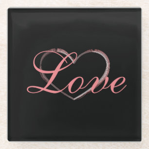 Trendy Heart Gray Calligraphy Liebe Wedding Glasuntersetzer