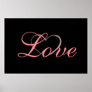 Trendy Heart Gray Calligraphy Liebe Wedding Poster