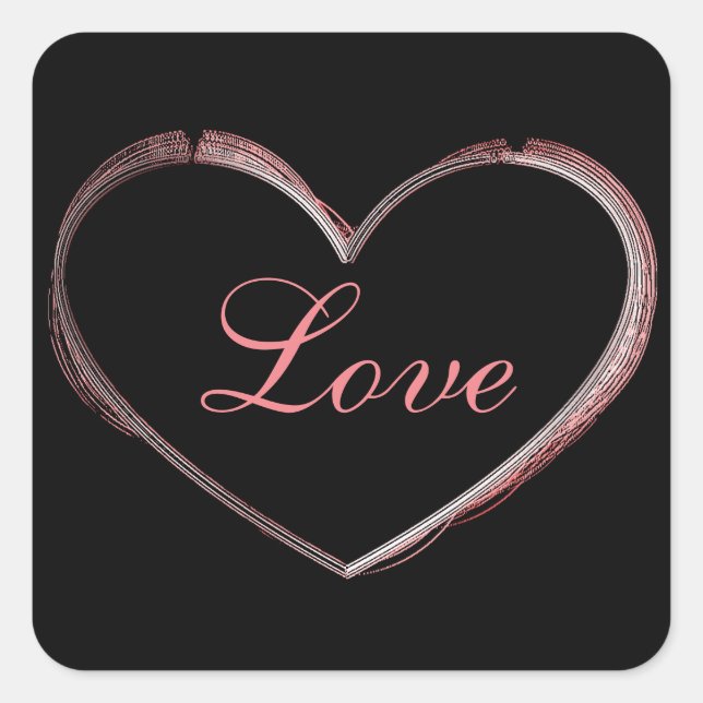 Trendy Heart Gray Calligraphy Liebe Wedding Quadratischer Aufkleber (Vorderseite)