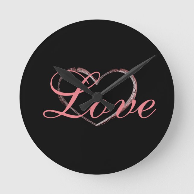 Trendy Heart Gray Calligraphy Liebe Wedding Runde Wanduhr (Vorderseite)