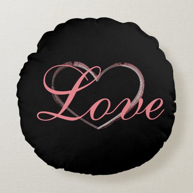 Trendy Heart Gray Calligraphy Liebe Wedding Rundes Kissen (Vorderseite)