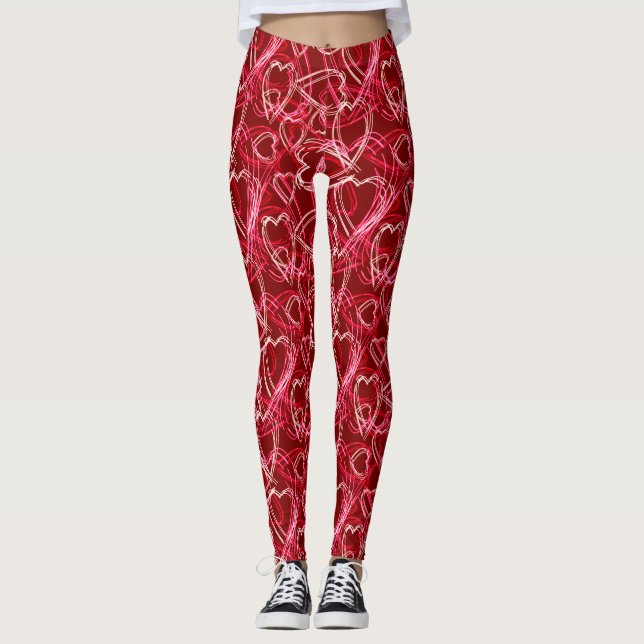 Trendy Hearts Pattern Romantische Ruby Red Leggings (Vorderseite)