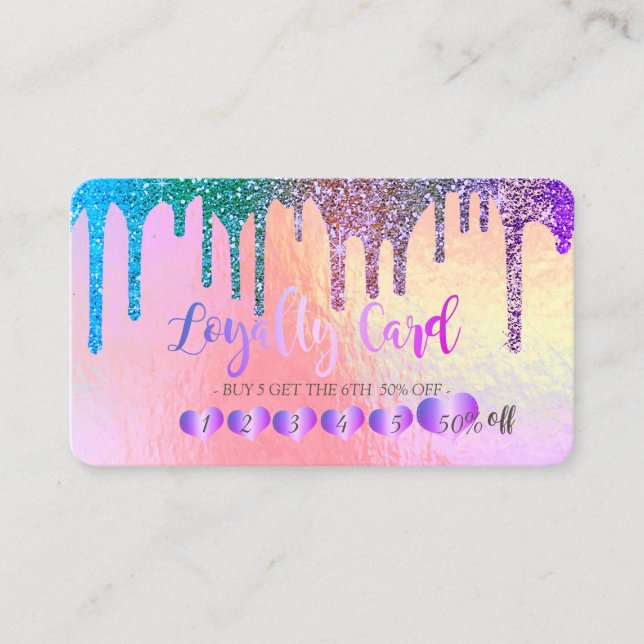 Trendy Hearts Rainbow Glitzer Tropfens Holography Treuekarte (Vorderseite)