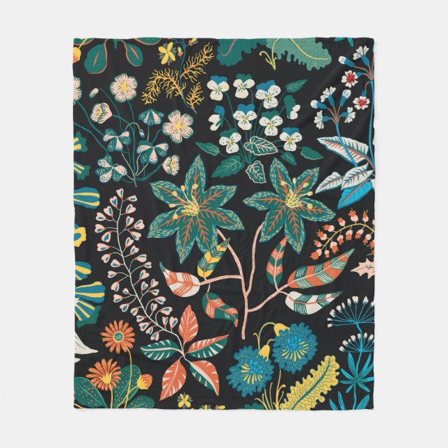 Trendy hell Blumenmuster in den verschiedensten Fo Fleecedecke (Vorderseite)