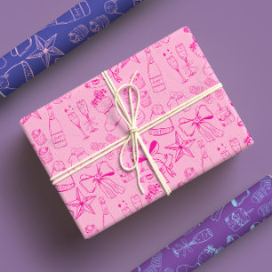 Trendy, hell und farbenfroh, handgezeichnet Rosa U Geschenkpapier Set