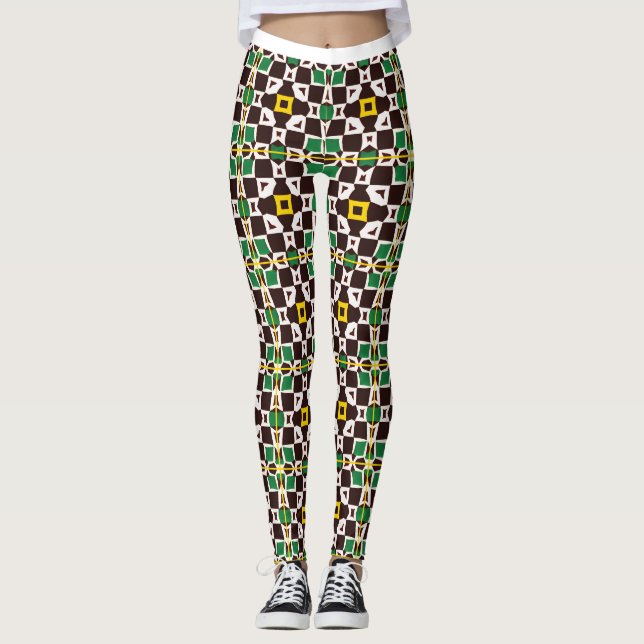 Trendy Hexagonal Tribal Pattern Leggings (Vorderseite)