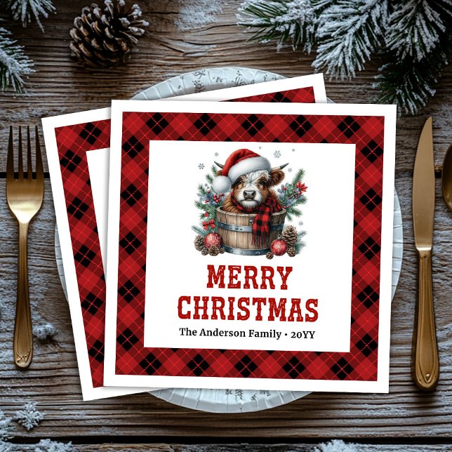 Trendy highland cow buffalo style Xmas napkins Serviette (Trendy highland cow buffalo style Xmas napkin)