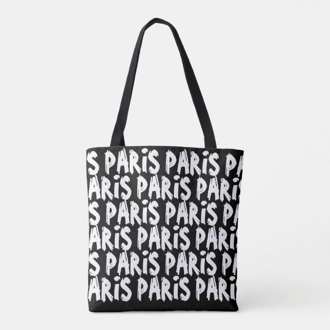 Trendy Hispter Paris Totbag | Schwarz und Weiß Tasche (Rückseite)