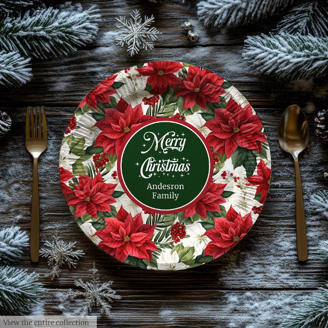 Trendy Holiday Red Poinsettia Paper Plates Chic  Pappteller (Trendy Holiday Red Poinsettia Paper Plates Chic )