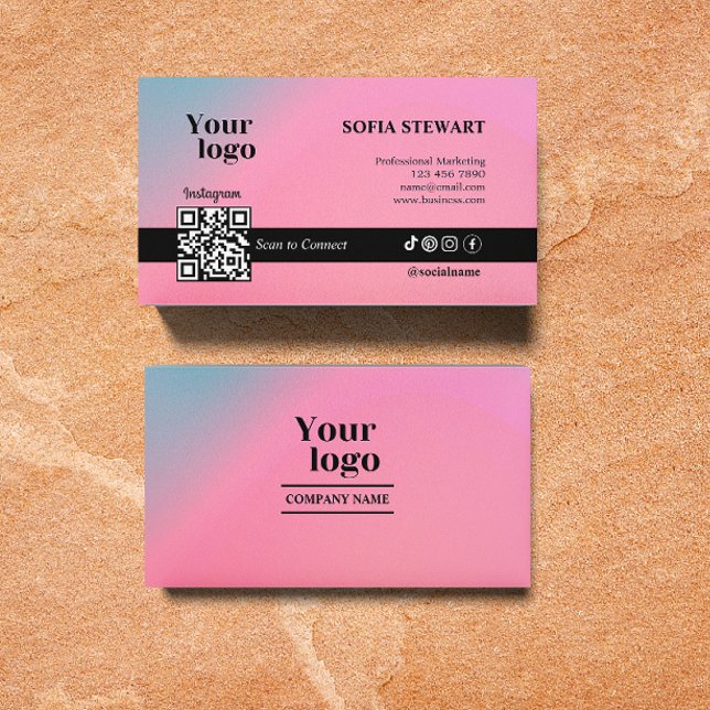 Trendy Hologram Scan verbindet Social Media Icons Visitenkarte (Instagram Qr Code Holographic Gradient Social Medi Business Card)