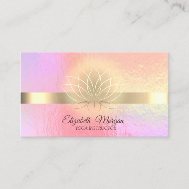 Trendy Holographic, Gold, Lotus Yoga Instructor Visitenkarte (Vorderseite)