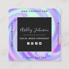 Trendy Holographic Gradient Social Media QR Code Quadratische Visitenkarte
