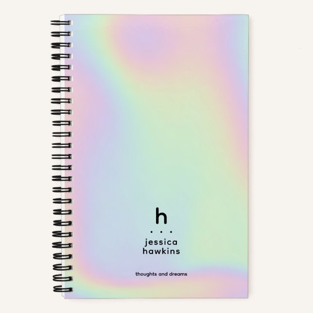 Trendy Holographic Iridescent Modern Monogram Notizbuch (Vorderseite)