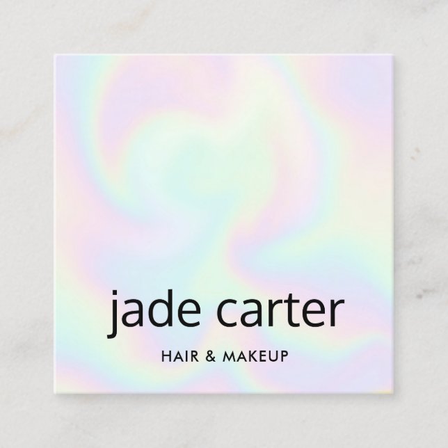 Trendy Holographic Iridescent Name Quadratische Visitenkarte (Vorderseite)