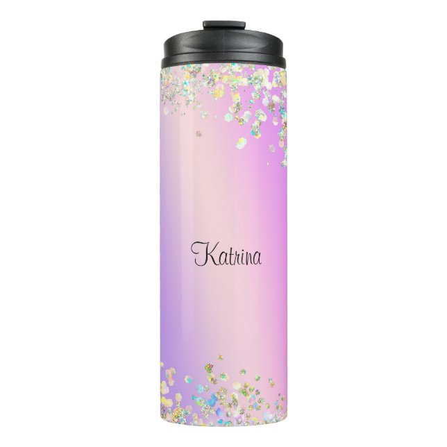 Trendy Holographic Pastel Glitzer Thermosbecher (Vorderseite)