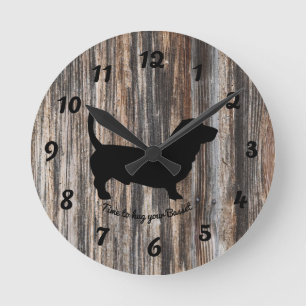 Trendy hölzerne Imitat-Dachshund-Jagdhund-Wand-Uhr Runde Wanduhr