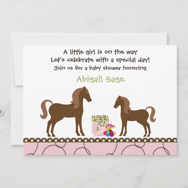 Trendy Horse Baby Shower Einladung für Mädchen (Vorderseite)