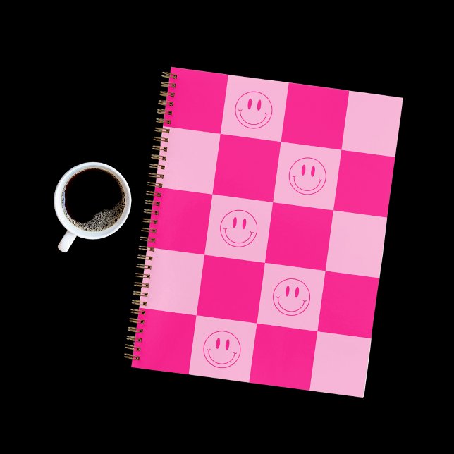 Trendy Hot Pink Checkered & Happy Lächeln Notizbuch (Von Creator hochgeladen)