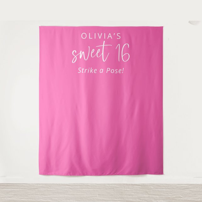 Trendy Hot Pink Name Sweet 16 Party Hintergrund Wandteppich (Vorderseite)