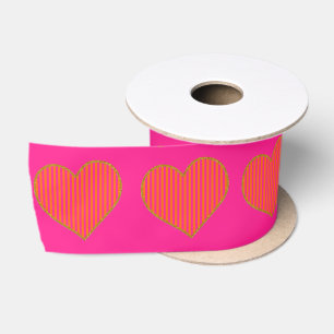 Trendy Hot Pink und Orange Glitzer Herz Satinband