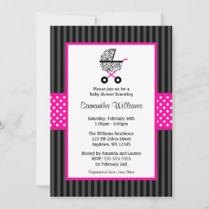 Trendy Hot Pink Zebra Carriage Baby Dusche Einladung