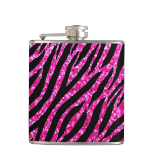 Trendy Hot Pink Zebra Print Glitz Glitzer Glitzern Flachmann
