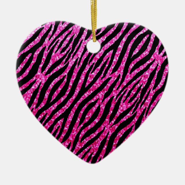 Trendy Hot Pink Zebra Print Glitz Glitzer Glitzern Keramikornament (Vorne)