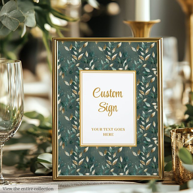 Trendy Hunter Green Gold Foliage Wedding Custom Poster (Trendy Hunter Green Gold Foliage Wedding Custom Poster)
