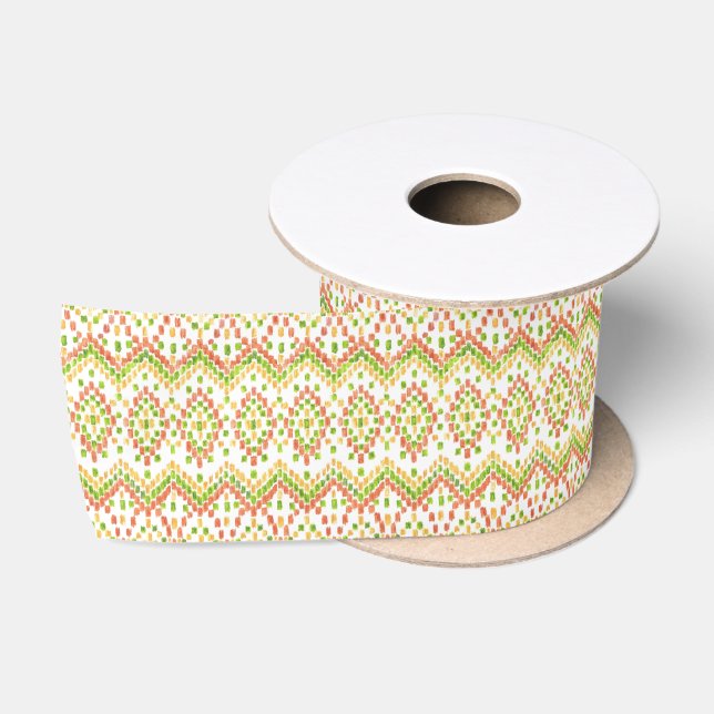 Trendy Ikat Ethnic Pattern on White zu individuali Satinband (Spule)