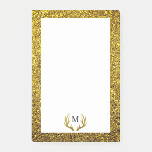 Trendy Imitats Gold Glitzer Deer Antlers   Monogra Post-it Klebezettel